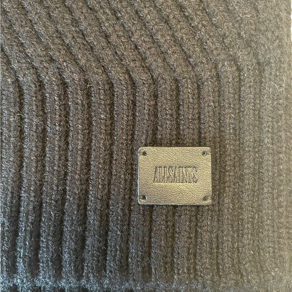 All Saints Wool Traveling Rib Knit Scarf Black One Size - Picture 5 of 8